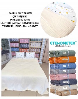 ETEHOMETEX ÇİFT KİŞİLİK %100 PAMUK HAVUZLU PİKE TAKIMI KREM 8696474232101